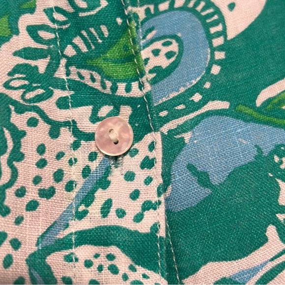 Lilly Pulitzer sea view linen button down shirt in botanical green safari M - Picture 6 of 12